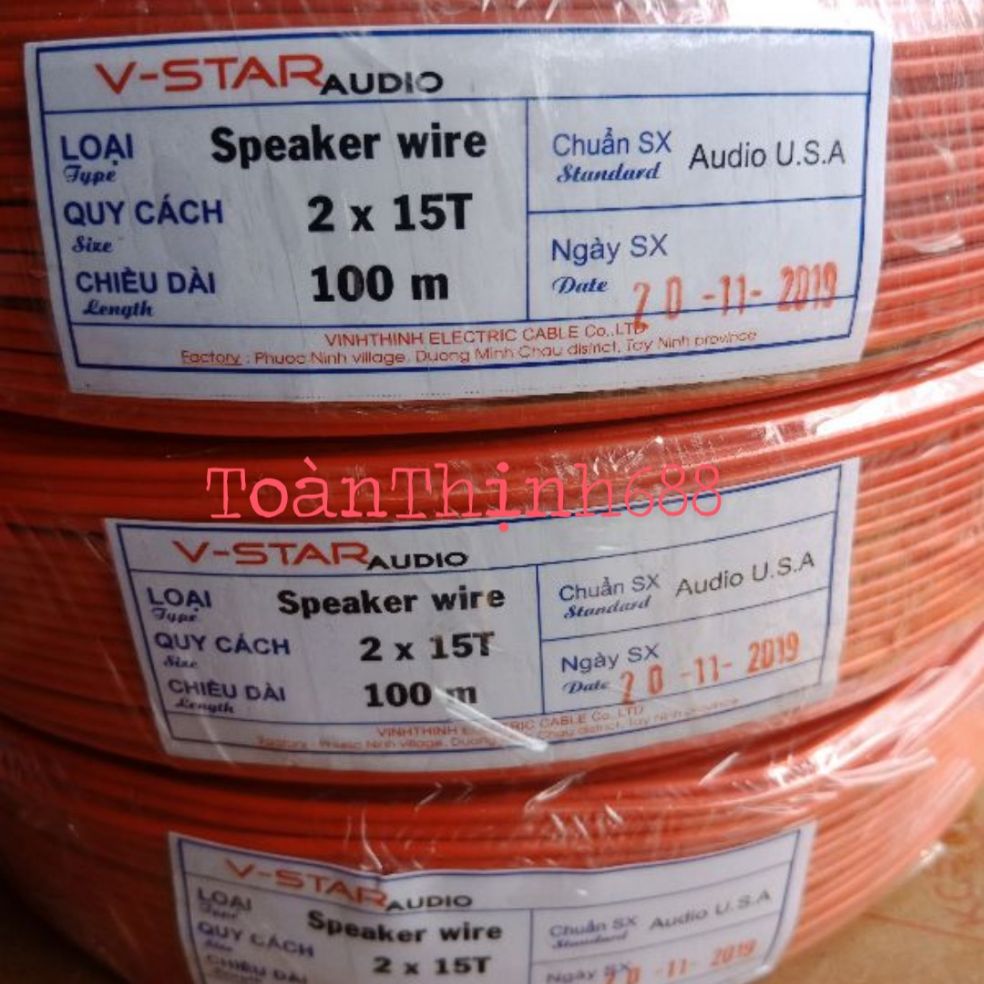 Dây điện đôi đỏ sọc đen 2x15T Vĩnh Thịnh 100met lỏi đồng