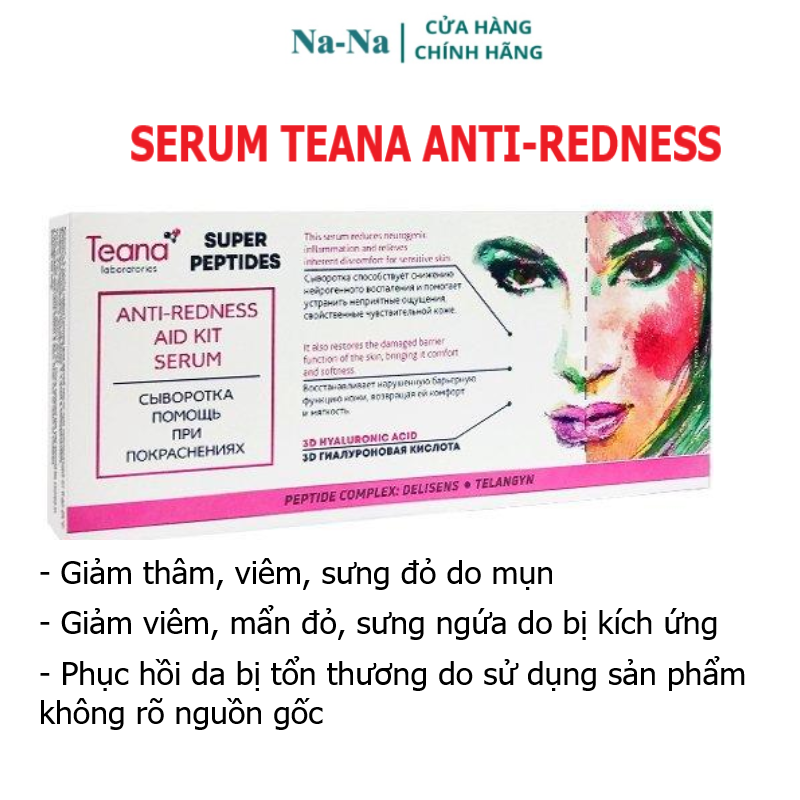 Serum Teana anti redness hỗ trợ giảm mụn, sưng đỏ, giúp phục hồi là cải thiện da do mụn