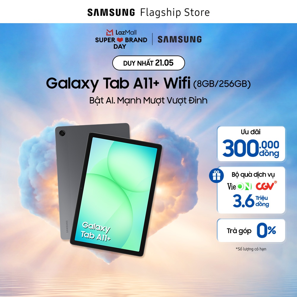 [SIÊU SALE THƯƠNG HIỆU DUY NHẤT HÔM NAY 21.5] Máy tính bảng Galaxy Tab A11+, Màn hình 11", Tính năng AI tiên tiến, Thời lượng pin lớn 7,040mAh