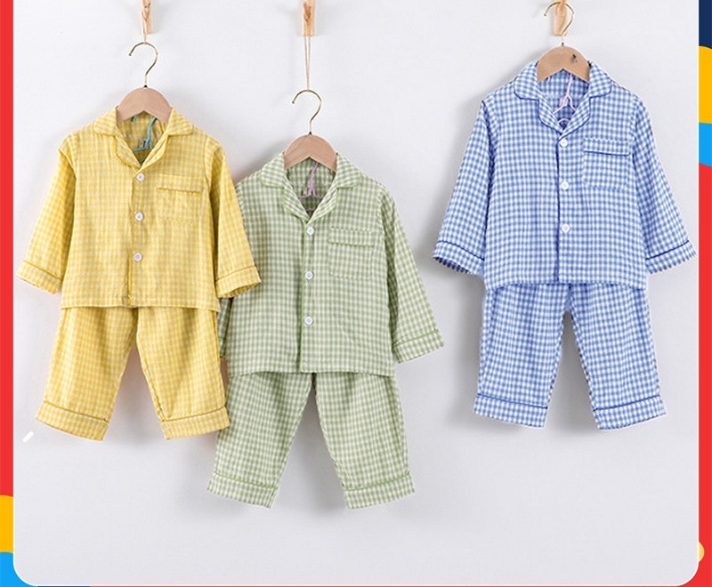 Đồ bộ dài tay pijama bé trai, bé gái Bonkids kẻ caro dễ thương chất kẻ xốp Hàn Quốc