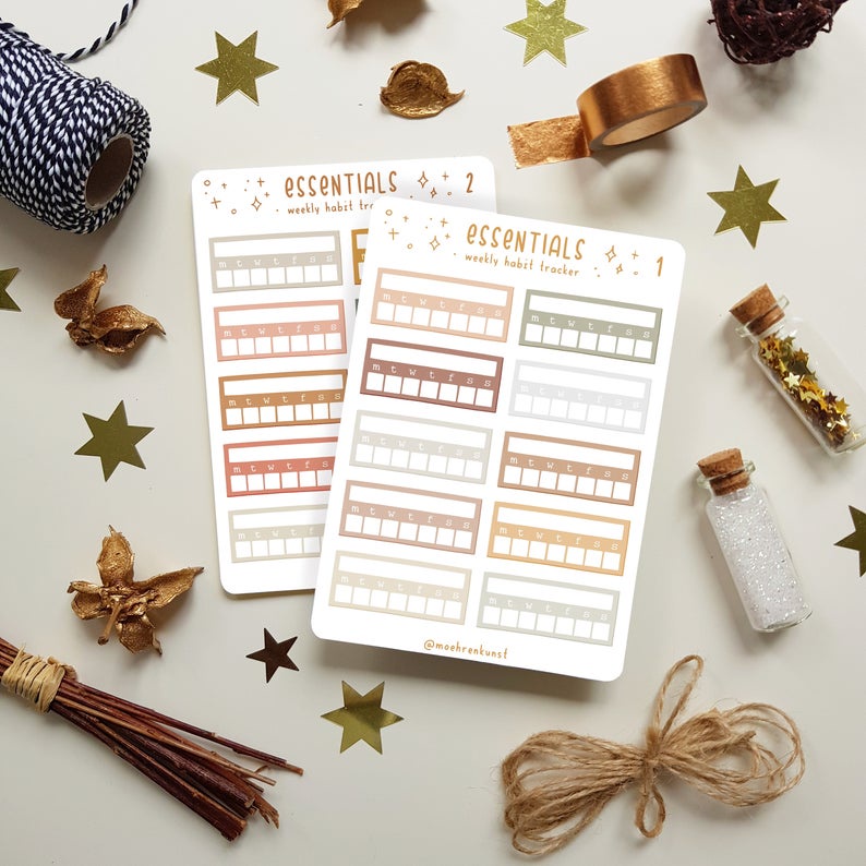 2 Tờ Essentials Stickers WEEKLY ⭐ Chuyên dán sổ Weekly Habit Tracker - Life Planner Stickers, Bullet Journal Stickers