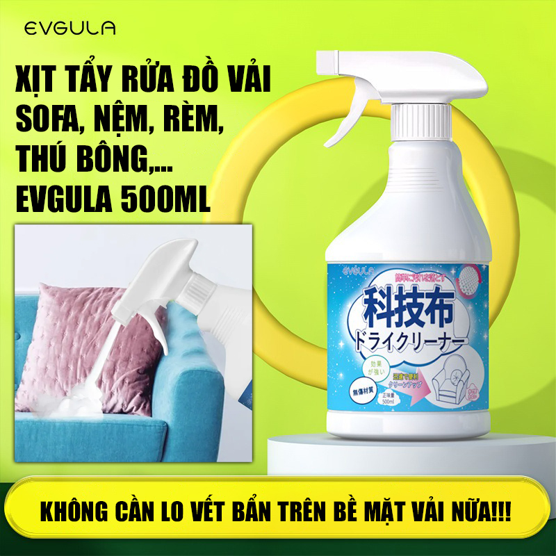 Xịt vệ sinh sofa EVGULA 500ml – làm sạch vải nệm, rèm cửa, thảm, ghế ô tô, khử mùi, diệt khuẩn hiệu quả