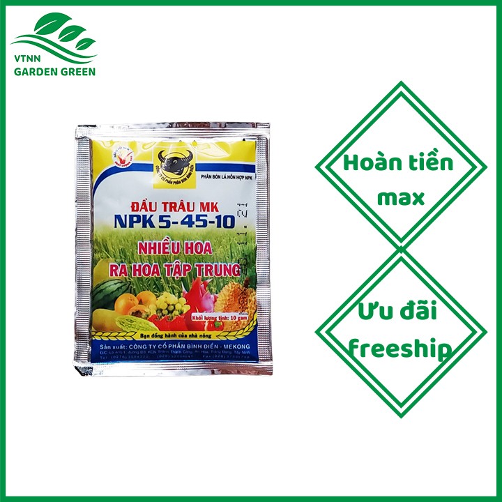 Phân bón lá NPK Đầu Trâu 5-45-10 kích ra hoa nhiều ra hoa đồng loạt 10g