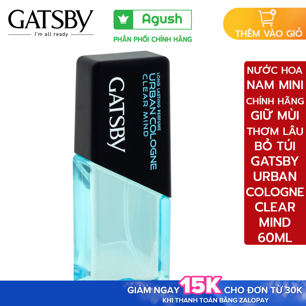 Nước hoa khô chính hãng thơm giữ mùi lưu hương lâu Gatsby perfume for men Urban Cologne Clear Mind mini 60ml xịn chai nhỏ gọn giá rẻ bỏ túi mùi hương trái cây thơm dịu mát nhẹ nhàng dành cho nam giới học sinh dạng xịt nhập khẩu