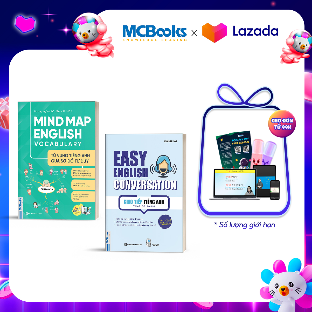 Combo Mindmap English Vocabulary Và Easy English Conversation - Kèm App Học Online.