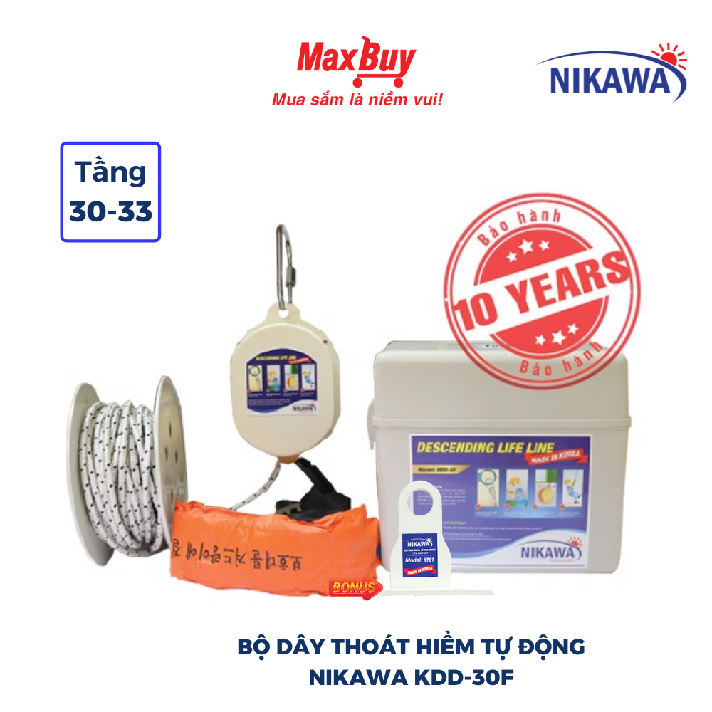 Bộ Dây Thoát Hiểm Tự Động Nikawa KDD-30F sử dụng từ tầng 30 đến tầng 33 Tặng móc treo HY01 Bảo hành 10 năm