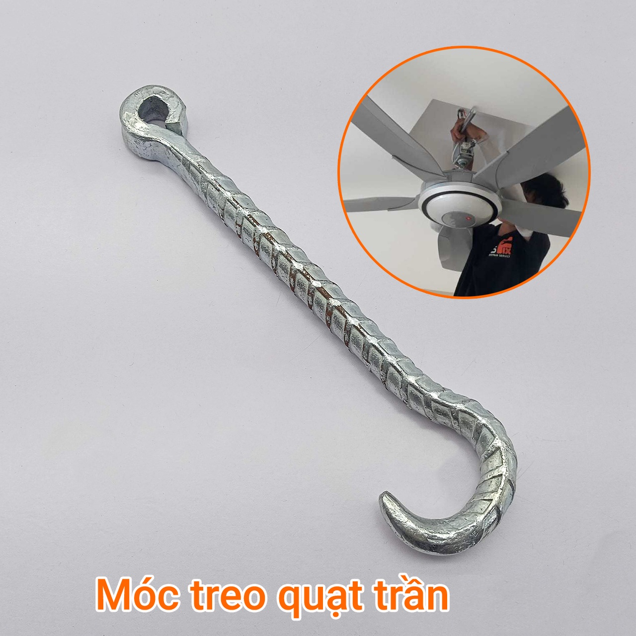 Móc treo quạt trần bằng thép xoắn dài 20cm