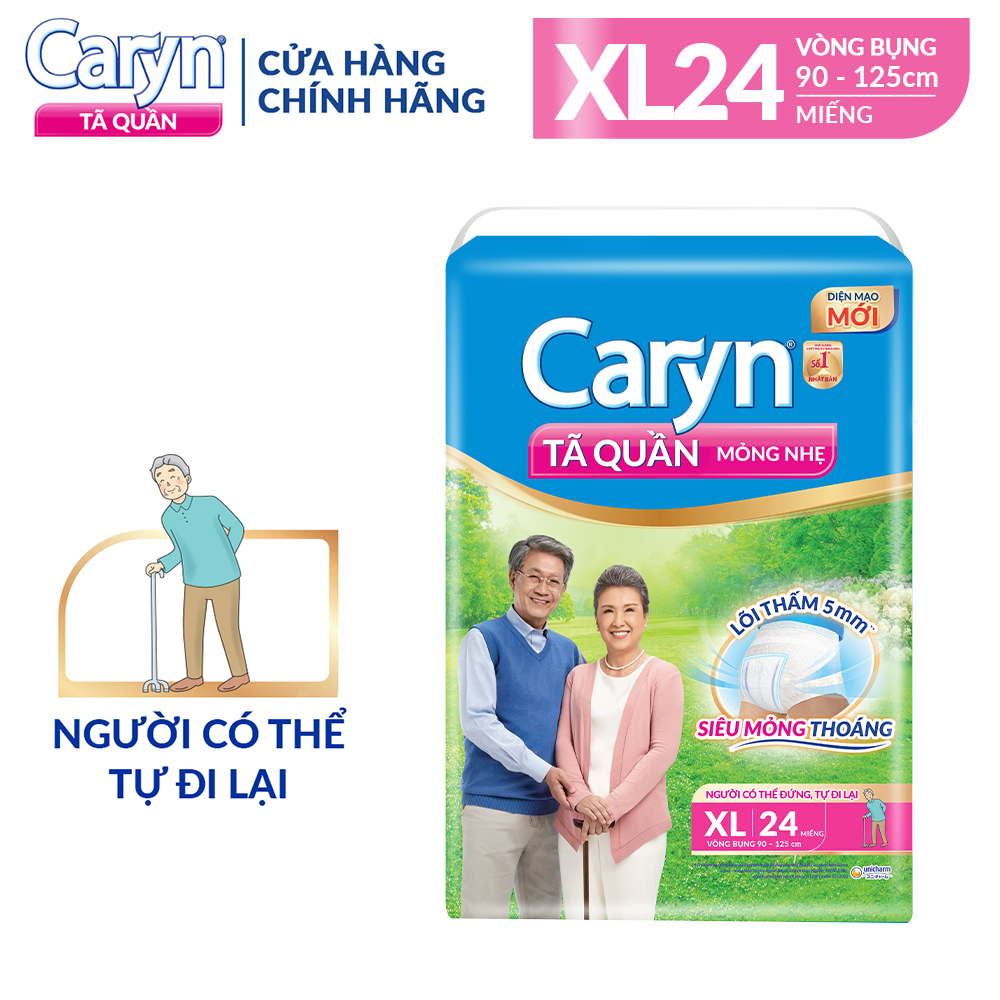 Tã quần người lớn caryn mỏng nhẹ chống tràn size xl 24 miếng dành cho người già có thể tự đi lại được
