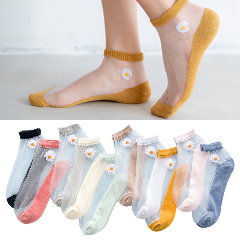 [HCM]SET 10 ĐÔI Tất Nữ/ Vớ Nữ Lưới Mỏng Hoa Cúc Dễ Thương