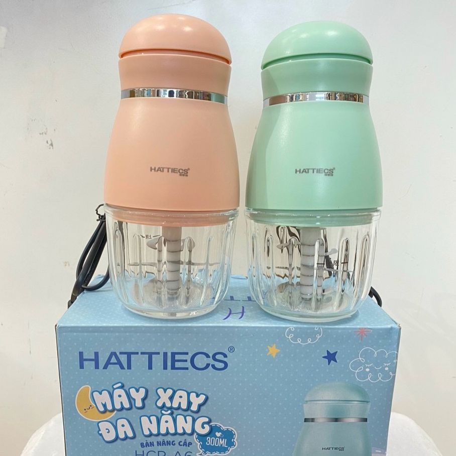 Máy xay sinh tố cầm tay đa năng Hattiecs chuyên dụng xay đồ cho bé ăn dặm cối thủy tinh an toàn vệ sinh