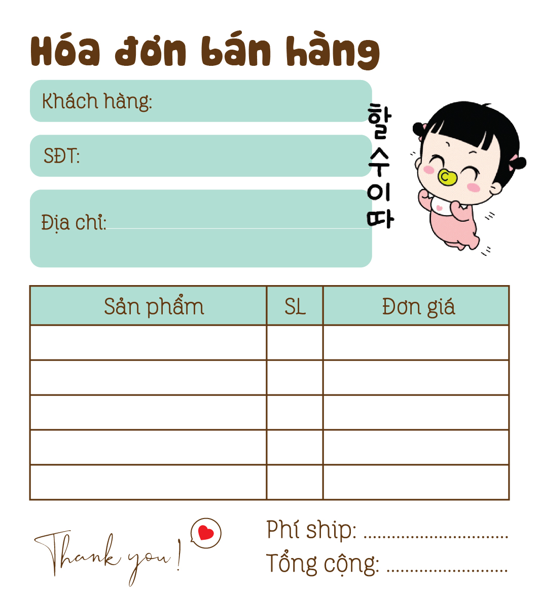 [ Hàng Sẵn ] Hóa Đơn Bán Hàng Mini 1 Liên Dễ Thương