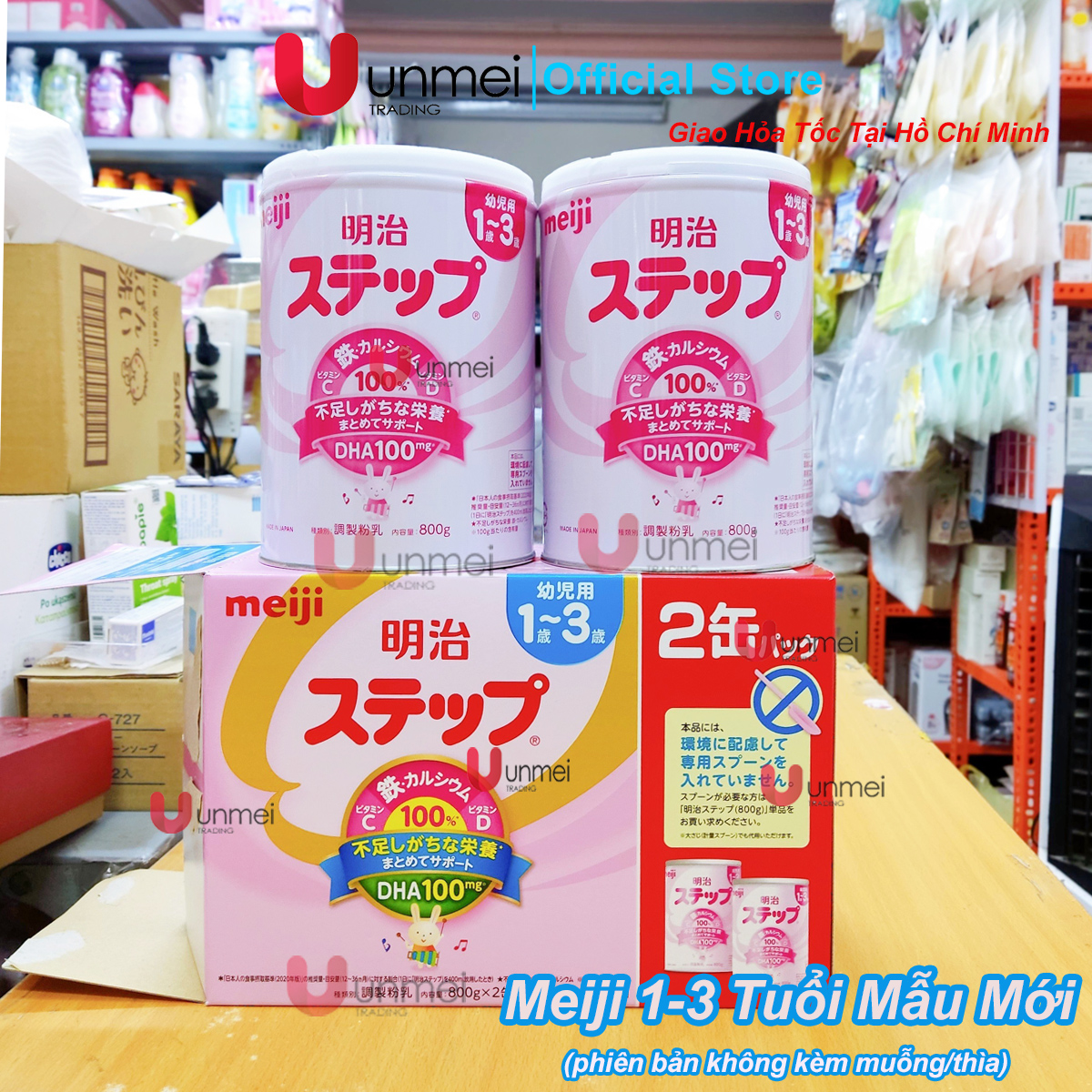 Set 2 Lon Sữa bột Meiji số 9 nội địa Nhật 800g Dành Cho Bé Từ 1-3 Tuổi, Phiên Bản Bảo Vệ Môi Trường Không Kèm Thìa