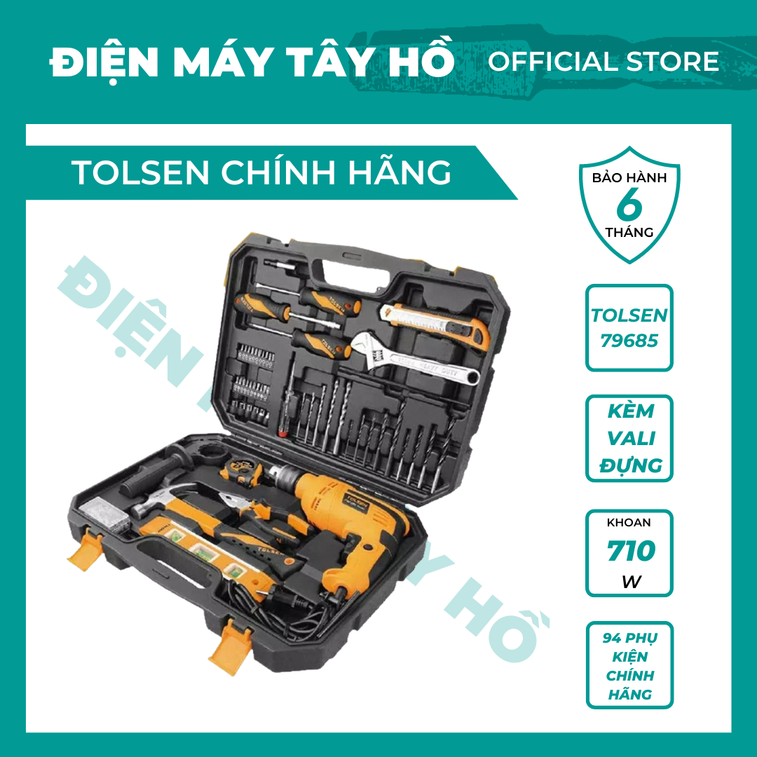 Bộ dụng cụ máy khoan tolsen 710w kèm 94 món phụ kiện