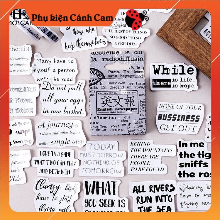 Sticker Hộp 45 Miếng Dán Dễ Thương Chủ Đề Câu Nói Tiếng Anh - Phụ kiện Cánh Cam