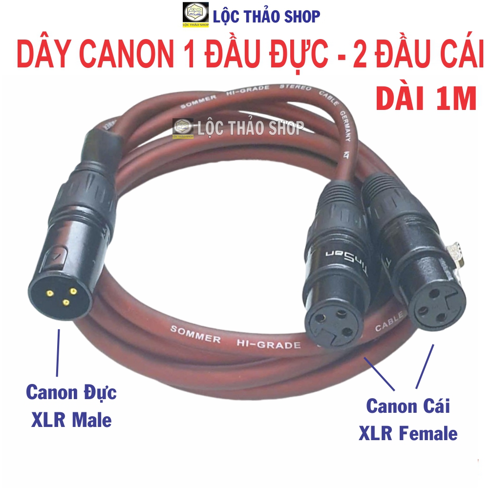Dây Canon Đực ra 2 Canon Cái dài 1M - Dây Canon 1 đầu đực ra 2 đầu cái - XLR Male to Dual XLR Female Y Splitter Cable