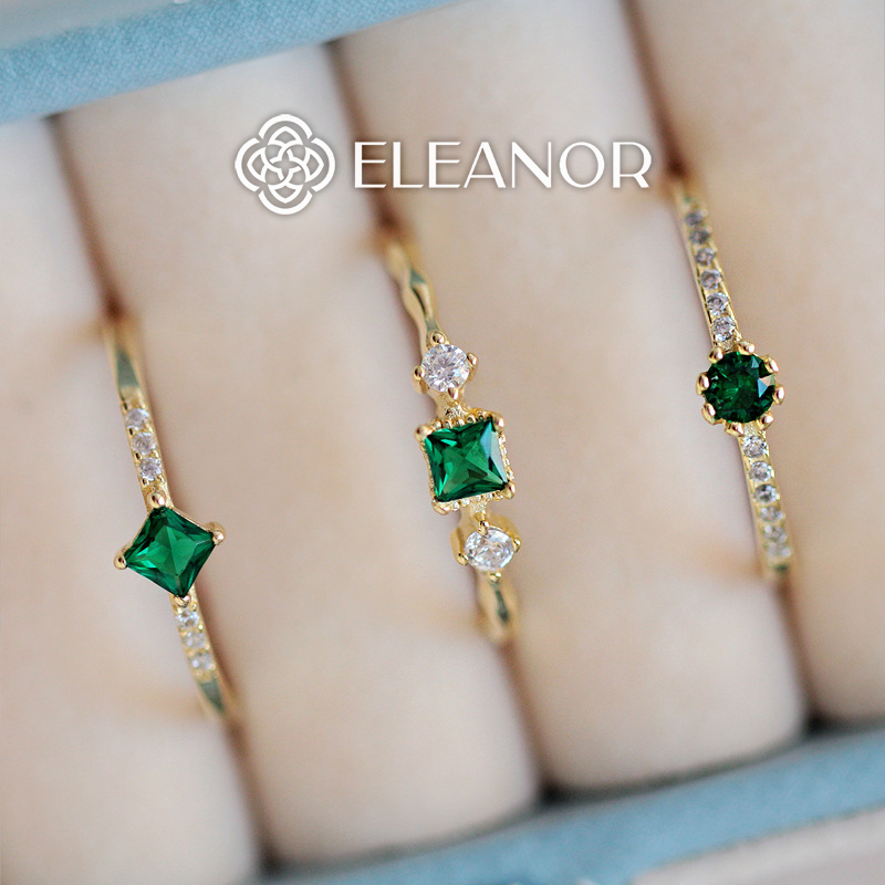 Nhẫn nữ bạc 925 Eleanor Accessories nhẫn hở đính đá xanh basic cá tính viền mỏng phụ kiện trang sức 4625