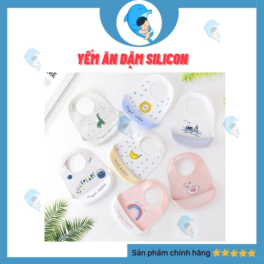 Yếm ăn dặm silicon cho bé ăn dặm kiểu nhật và ăn dặm chỉ huy có máng, an toàn, sạch sẽ, siêu mềm