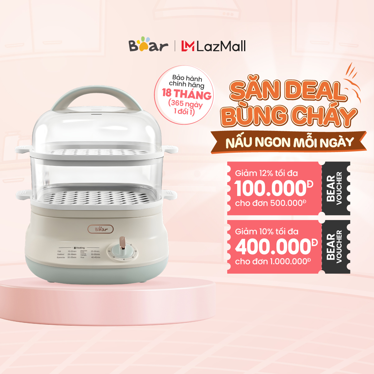 Nồi hấp thức ăn đa năng Bear DZG-C60Q8, Có Khay Hấp Hình Vuông, Dung Tích 6 Lít, Hâm Nóng, Hẹn Giờ Tối Đa 60 Phút, Chất Liệu Nhựa Cao Cấp, Dễ Dàng Vệ Sinh Và Làm Sạch - Hàng Chính Hãng - Bảo Hành 18 Tháng