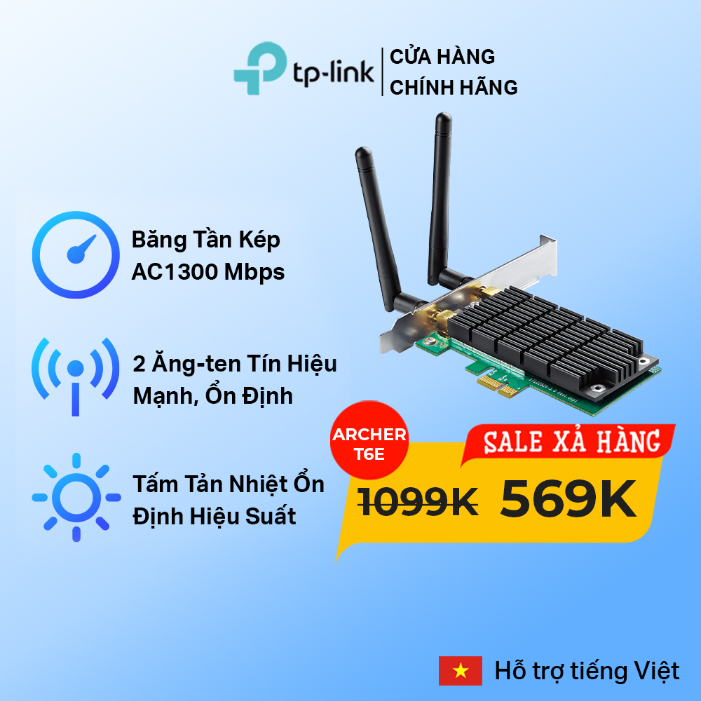 Card Mạng Wifi TP-Link Archer T6E Băng Tần Kép PCI Express AC1300 - Hãng phân phối chính thức