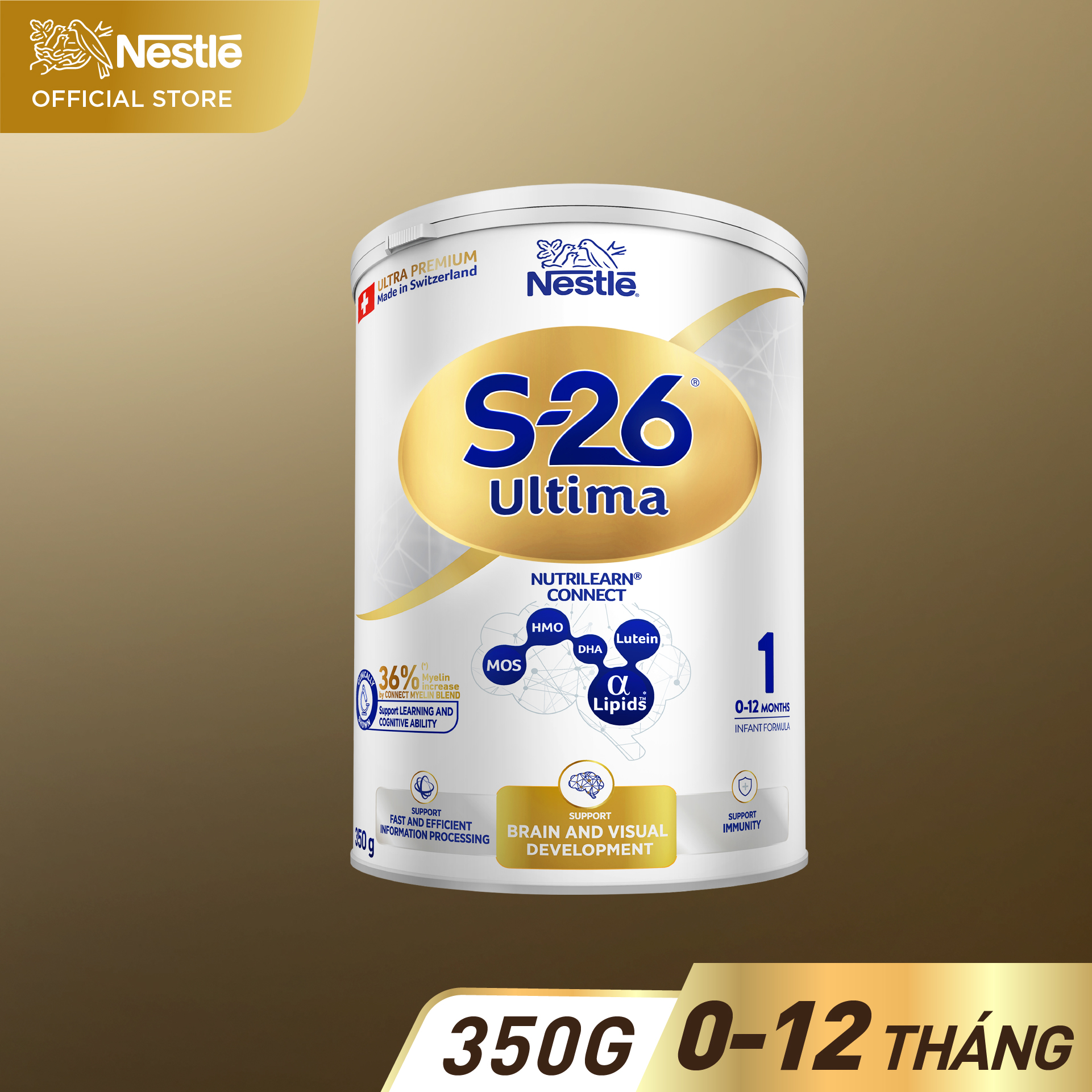 Sữa Bột S26 ULTIMA 1 350G với Sphingomyelin và DHA giúp tăng kết nối não bộ nhanh gấp 2.5 lần