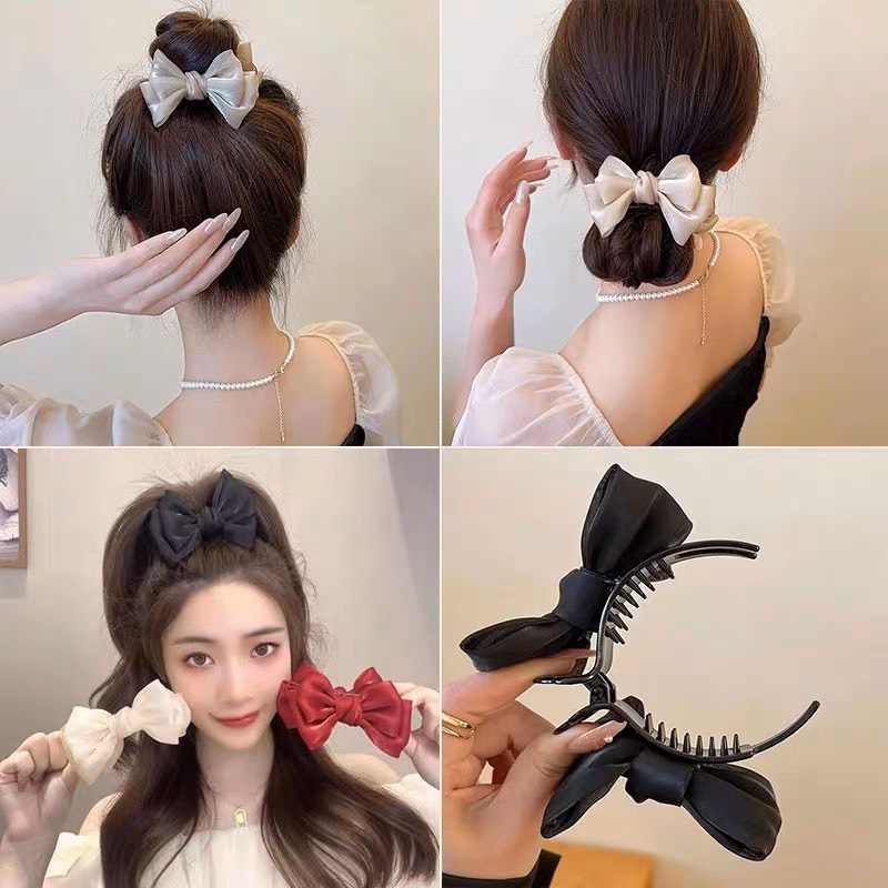 Kẹp búi tóc củ tỏi đính nơ lụa siêu xinh
