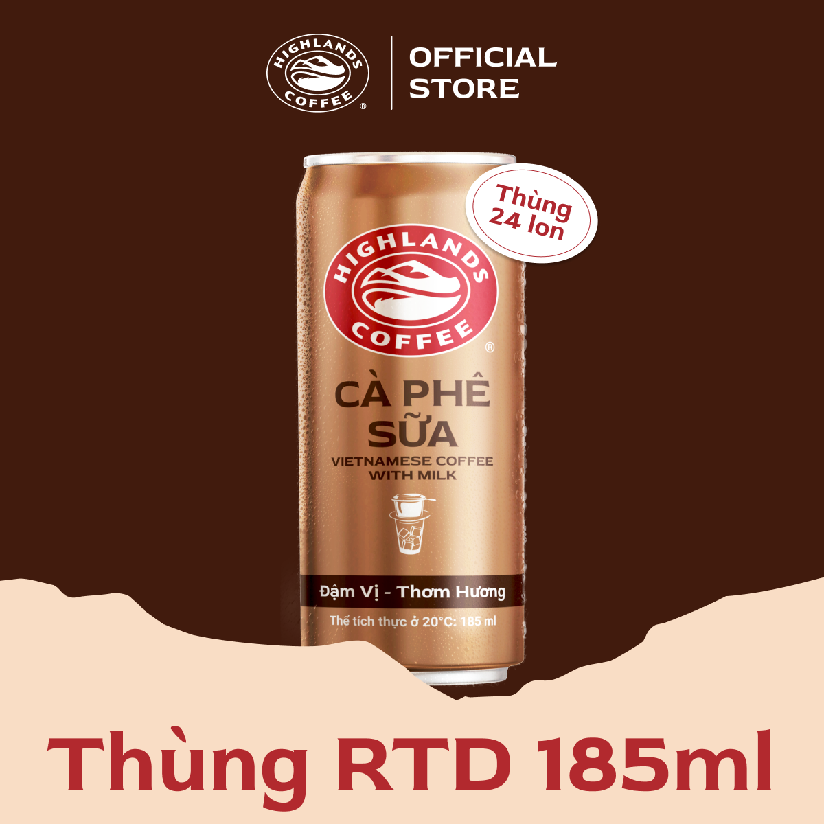 Thùng 24 Lon Cà Phê Sữa Highlands Coffee 185ml lon