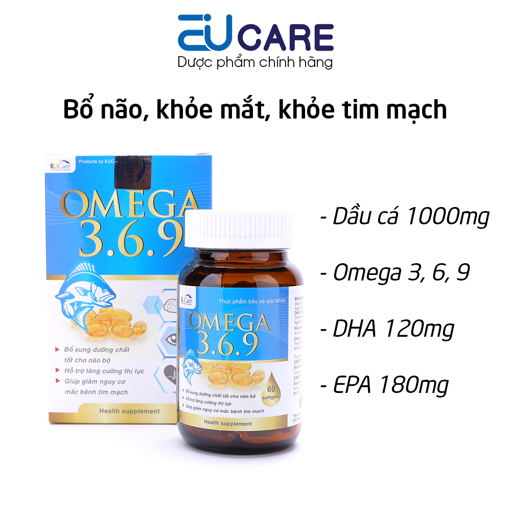 Viên dầu cá Omega 369 bổ sung EPA, DHA, dầu hoa anh thảo giúp bổ não, bổ mắt sáng mắt, khỏe mạnh tim mạch - 60 viên
