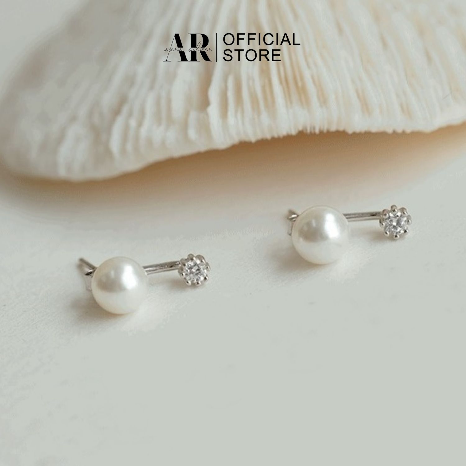 Khuyên tai bạc nữ Aura, bông tai đính ngọc trai nhân tạo sang chảnh-AURASILVER-KT30