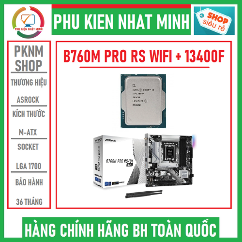 Combo main chip asrock b760m pro rs wifi d4 + i5 13400f chính hãng bh 36 tháng lỗi 1 đổi 1