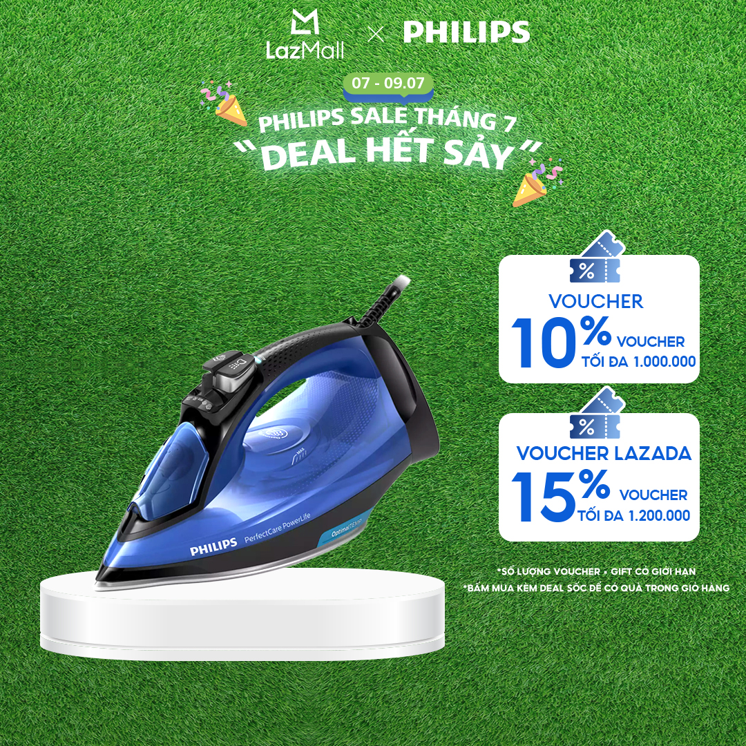 Bàn Ủi Hơi Nước Nằm Philips GC3920/20 2200- 2500W-Công Nghệ Optimaltemp, Không Cần Điều Chỉnh Nhiệt Độ - Hàng Phân Phối Chính Hãng - Bảo Hành 24 Tháng