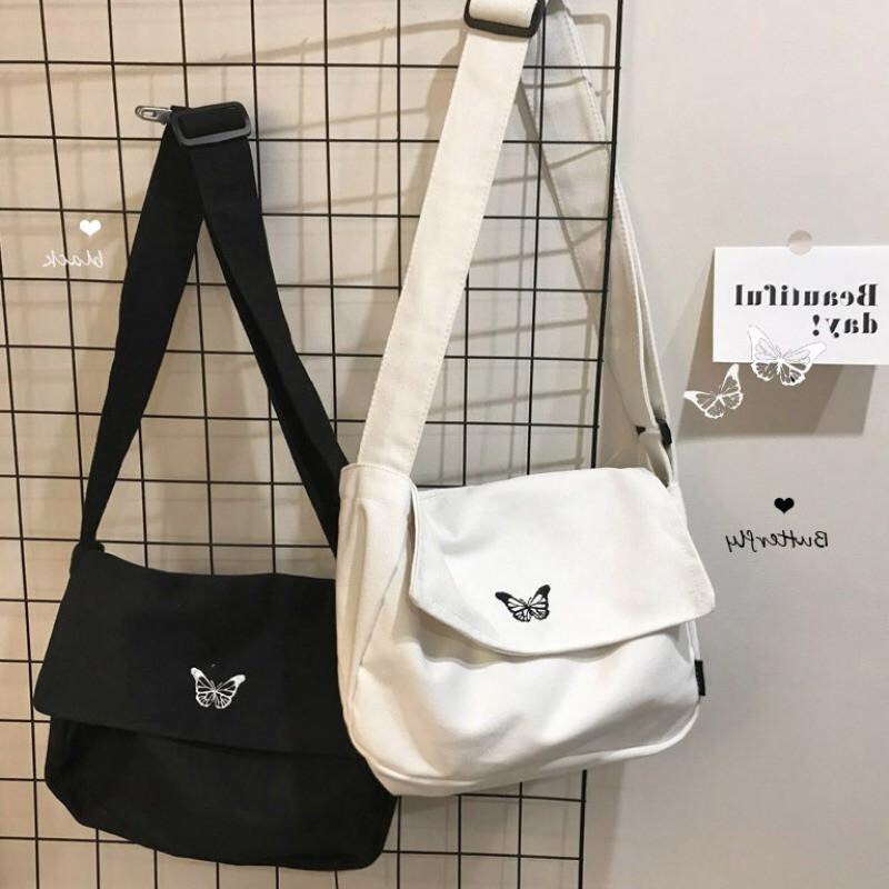 Túi vải tote canvas nữ đeo chéo unisex ulzzang basic Hàn Quốc siêu xinh đi học