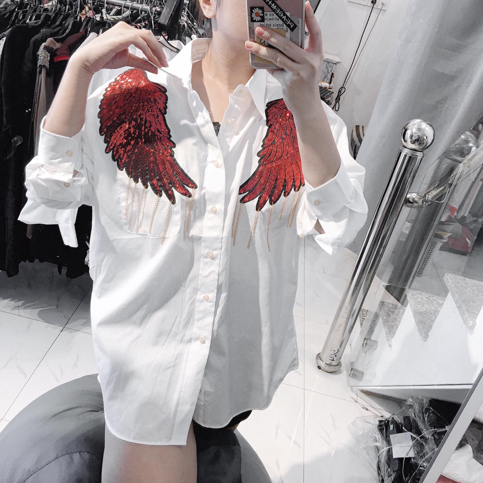 Áo sơmi trắng nữ big size tay dài dưới 95kg - áo sơmi trắng đôi cánh kim sa nữ big size - áo sơmi nữ size lớn vòng 1 - 120cm - áo sơ mi nữ freesize - bjty shop big size - mũm mĩm house big size 60kg đến 150kg