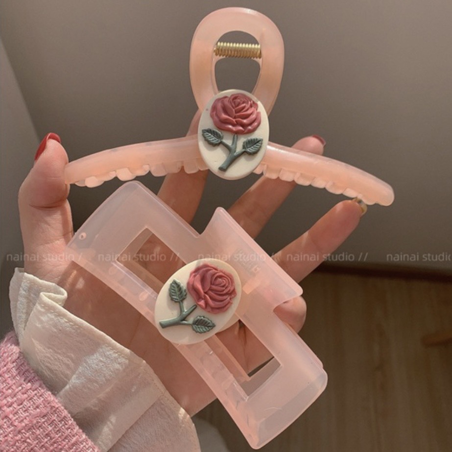 🌺 𝑭𝑹𝑬𝑬𝑺𝑯𝑰𝑷 🌺 Kẹp tóc nữ nhựa nhám mẫu mới bông hoa hồng hot trend Hàn Quốc