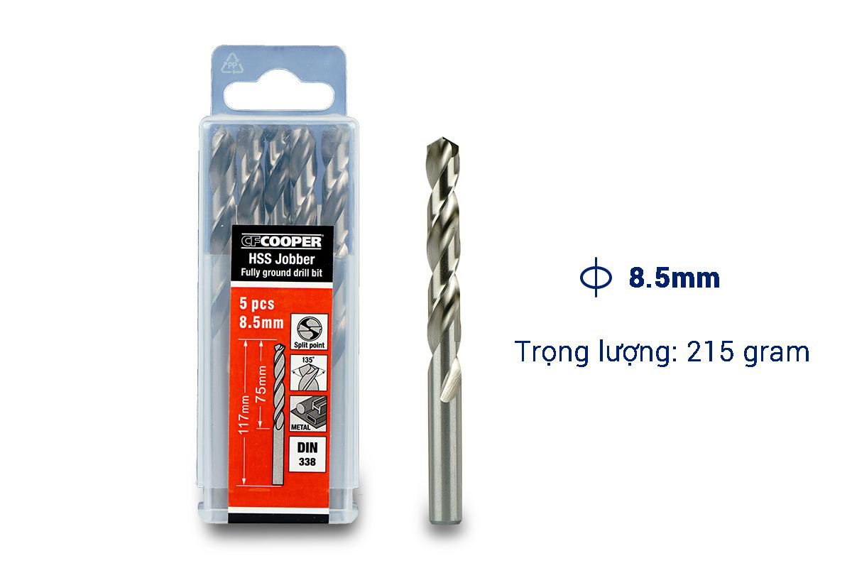 Mũi khoan sắt hss 85mm - hộp 5 mũi cfcooper - mh085