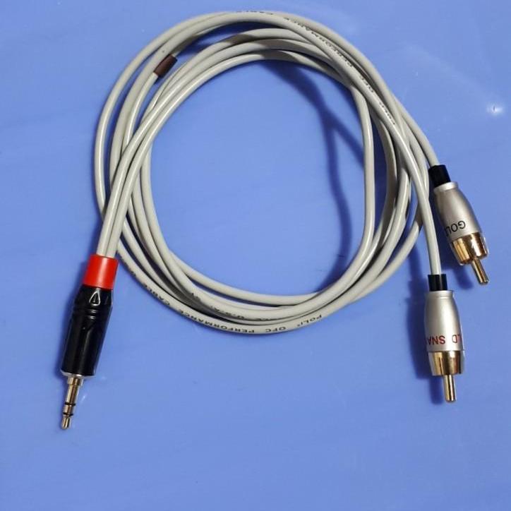 Dây âm thanh 3.5 ra 2 hoa sen ( AV ) dài 1.5m , loại tốt , cắm điện thoại  , máy tính , tivi , .......xuống amly