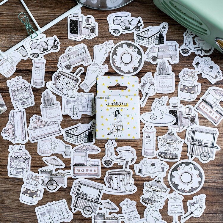 Hộp 45 sticker trắng đen Văn phòng phẩm KuTin