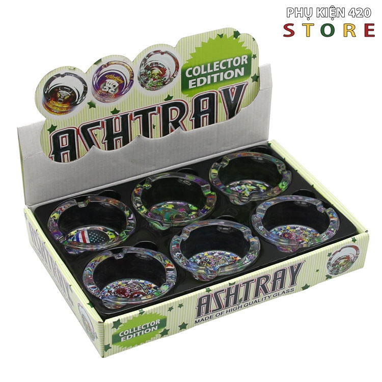 Gạt tàn thuốc thủy tinh mini cỡ nhỏ giá rẻ in logo đầu lâu - thủy tinh dày 1 cm