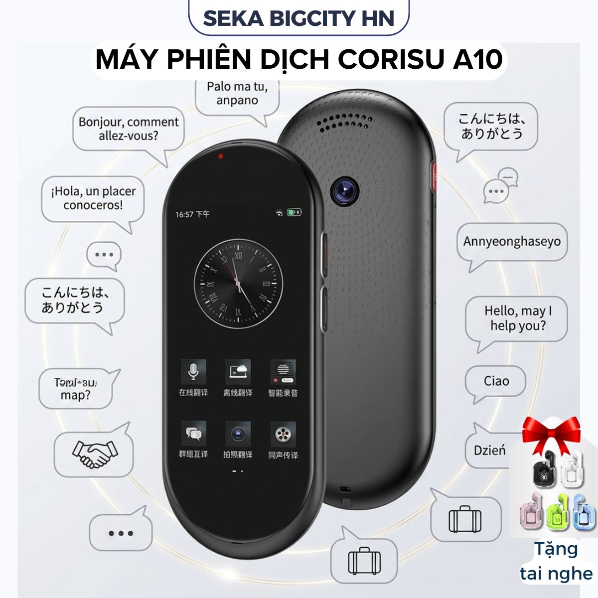 Máy phiên dịch ngôn ngữ SEKA CORISU A10 lắp sim 4G, dịch 138 ngôn ngữ, chat gpt, ngoại tuyến dịch ảnh, đàm thoại ( Tặng tai nghe )