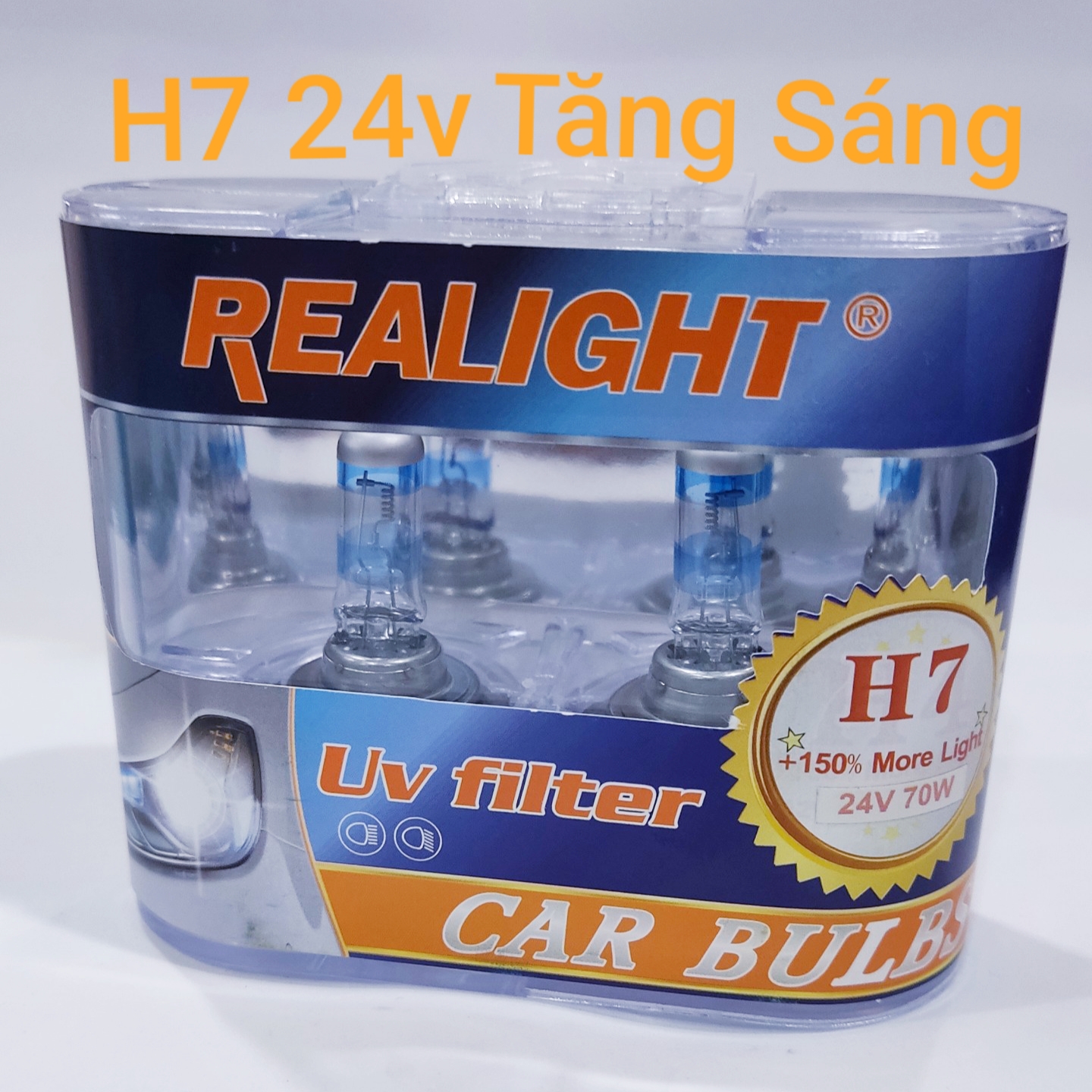 Bóng đèn halogen h7 24v 100w tăng sáng chính hãng 1 hộp gồm 2 bóng