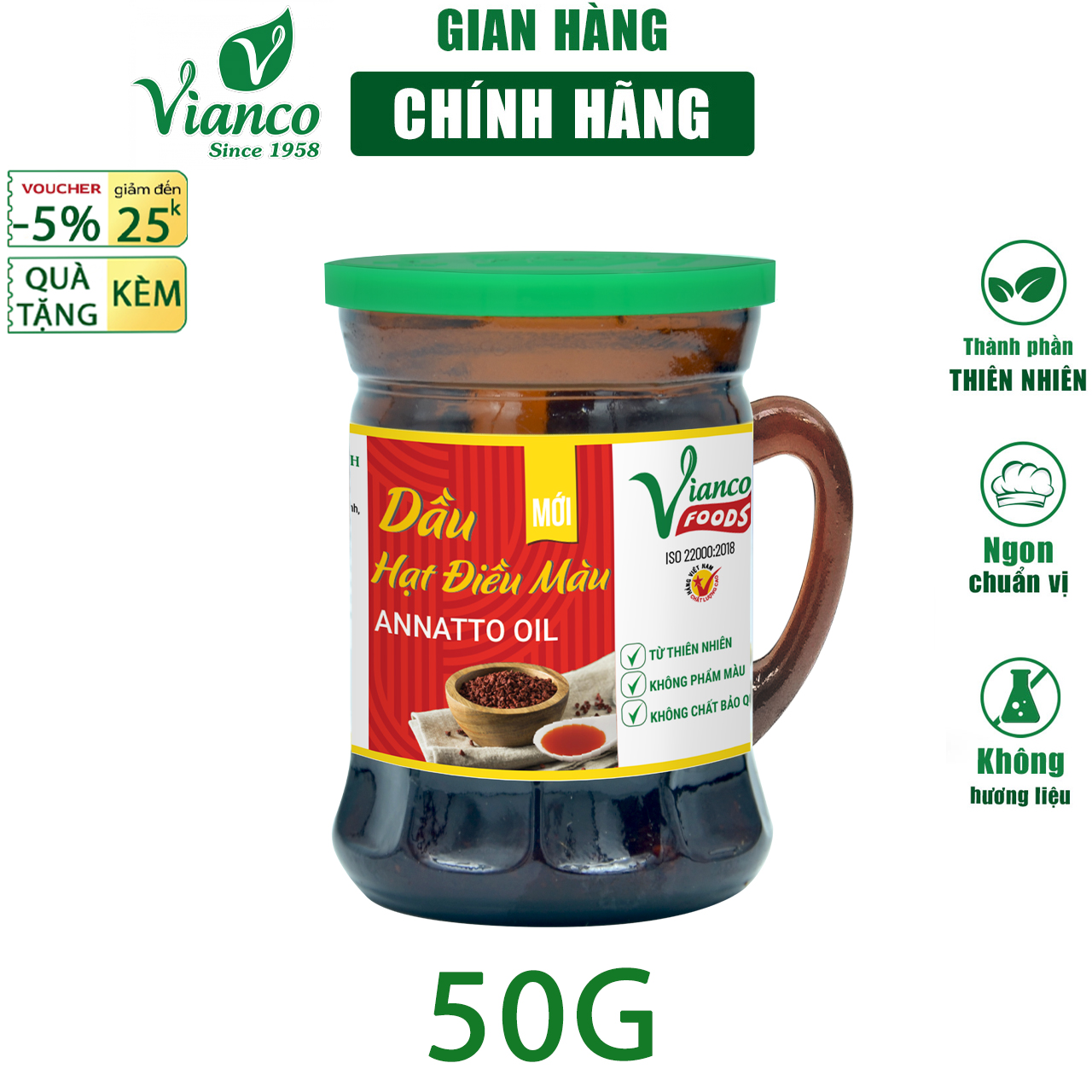 Dầu màu điều đỏ nguyên chất Vianco hủ 50g ướp nấu lên màu đẹp gia vị nêm sẵn chuẩn vị không cần nêm nếm - Gia vị  Việt Ấn