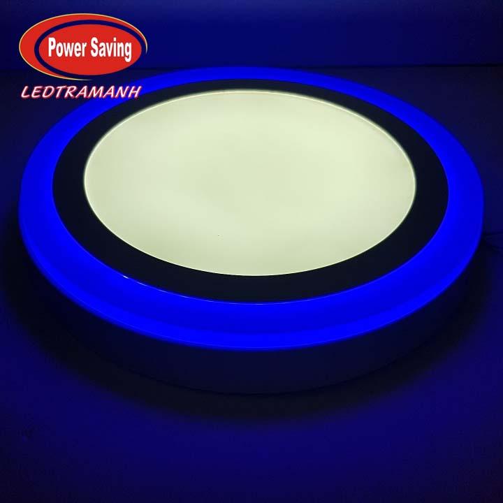 Đèn mâm led 24W nổi áp trần viền xanh dương 3 chế độ