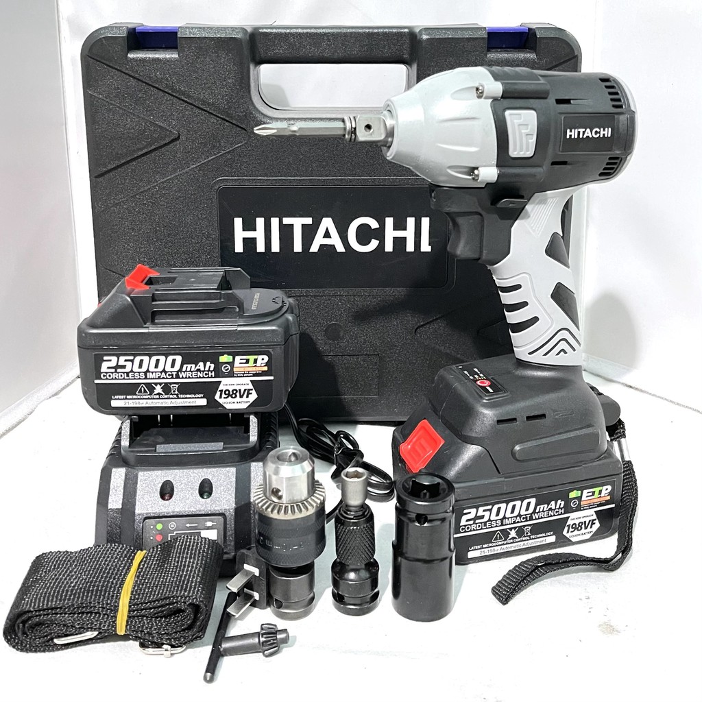 Khoan Pin, Máy Siết Ốc HITACHI 198VF tặng đầu chuyển vít, chuyển khoan, không chổi than, lõi đồng 100% đầu 1/2 [ bảo hành 12t ]