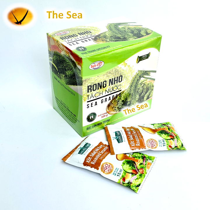 Rong nho tách nước Sea Việt (Hộp 220g 11 gói) + Tặng 2 gói nước xốt mè rang Golden Farm 15ml