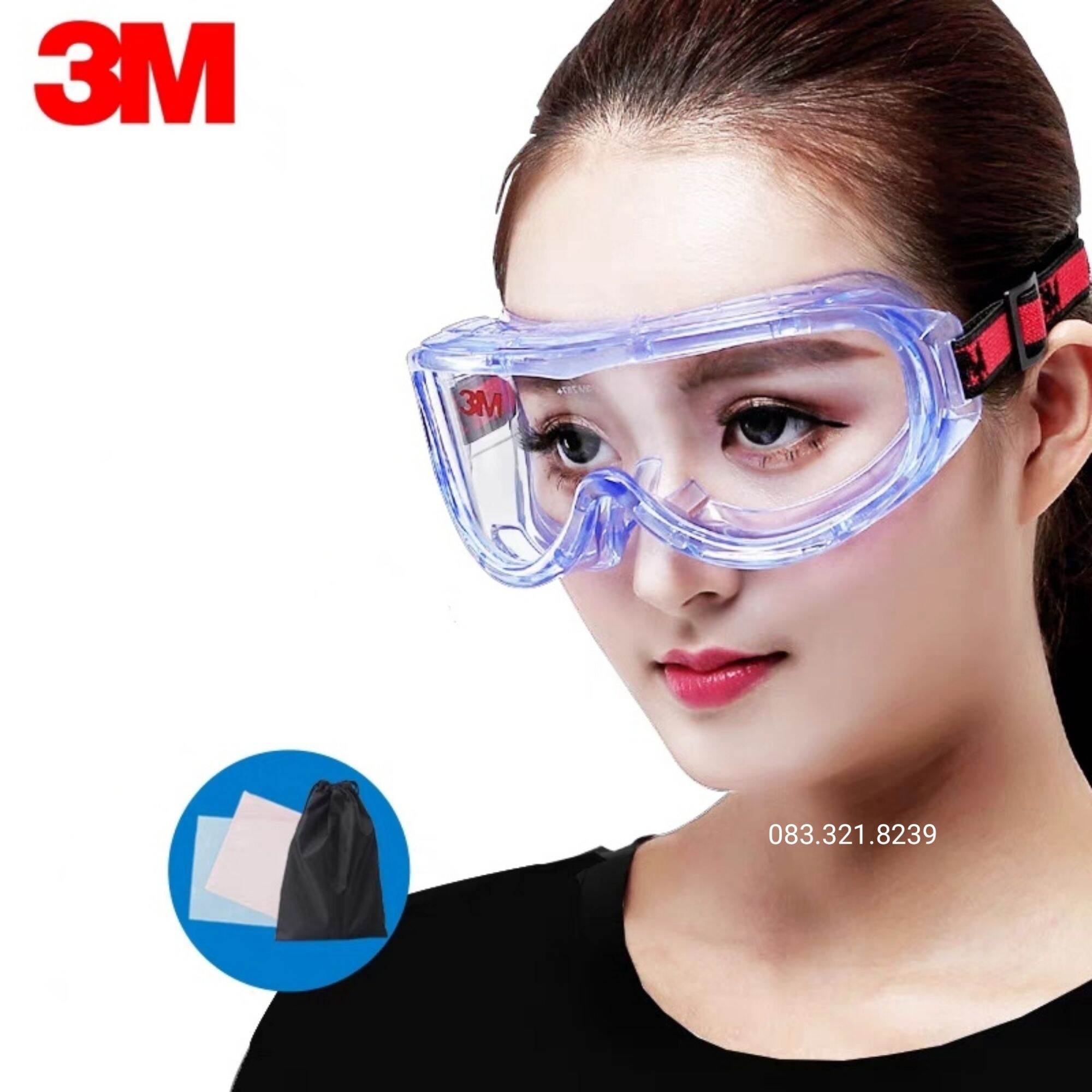 Kính bảo hộ lao động cao cấp chất liệu silicon mềm chống hóa chất 3M 1623AF chống bụi