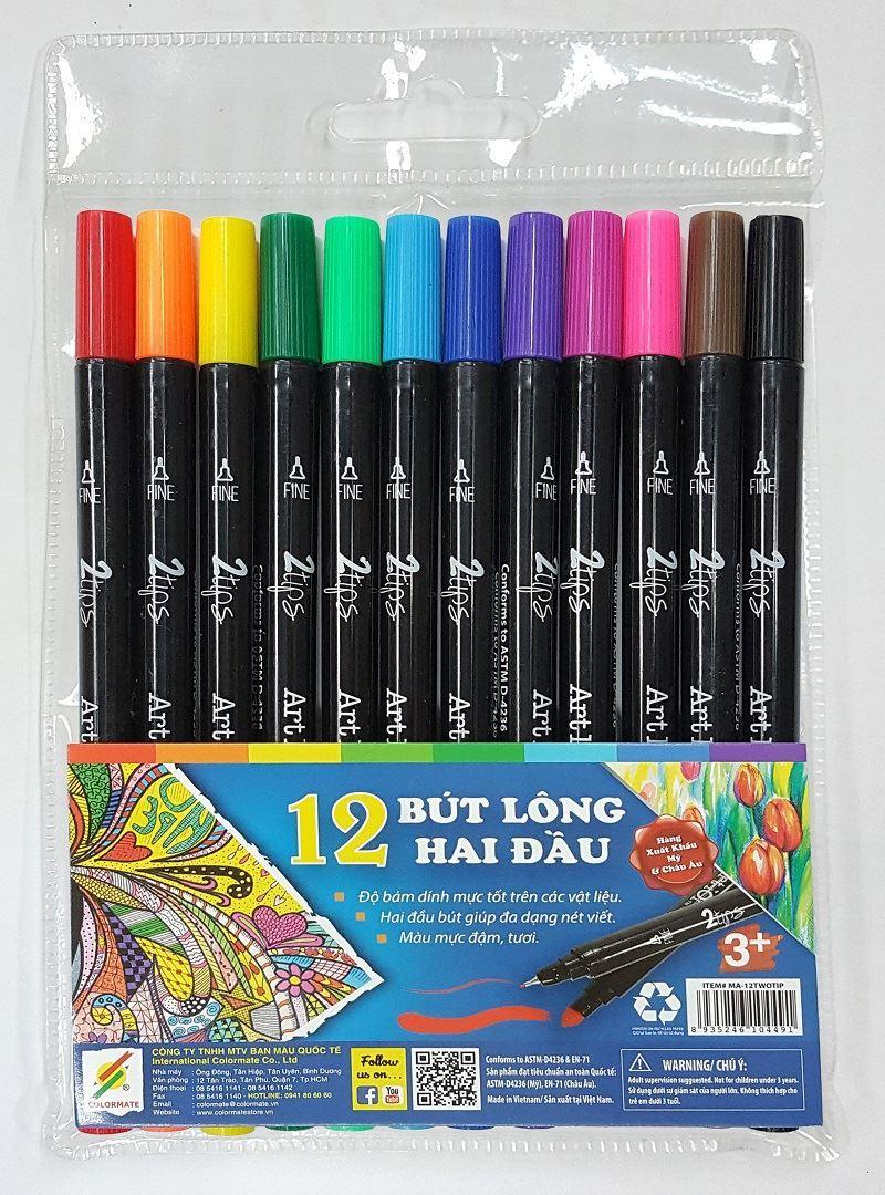 Bộ 12 cây bút lông 2 đầu two tips marker