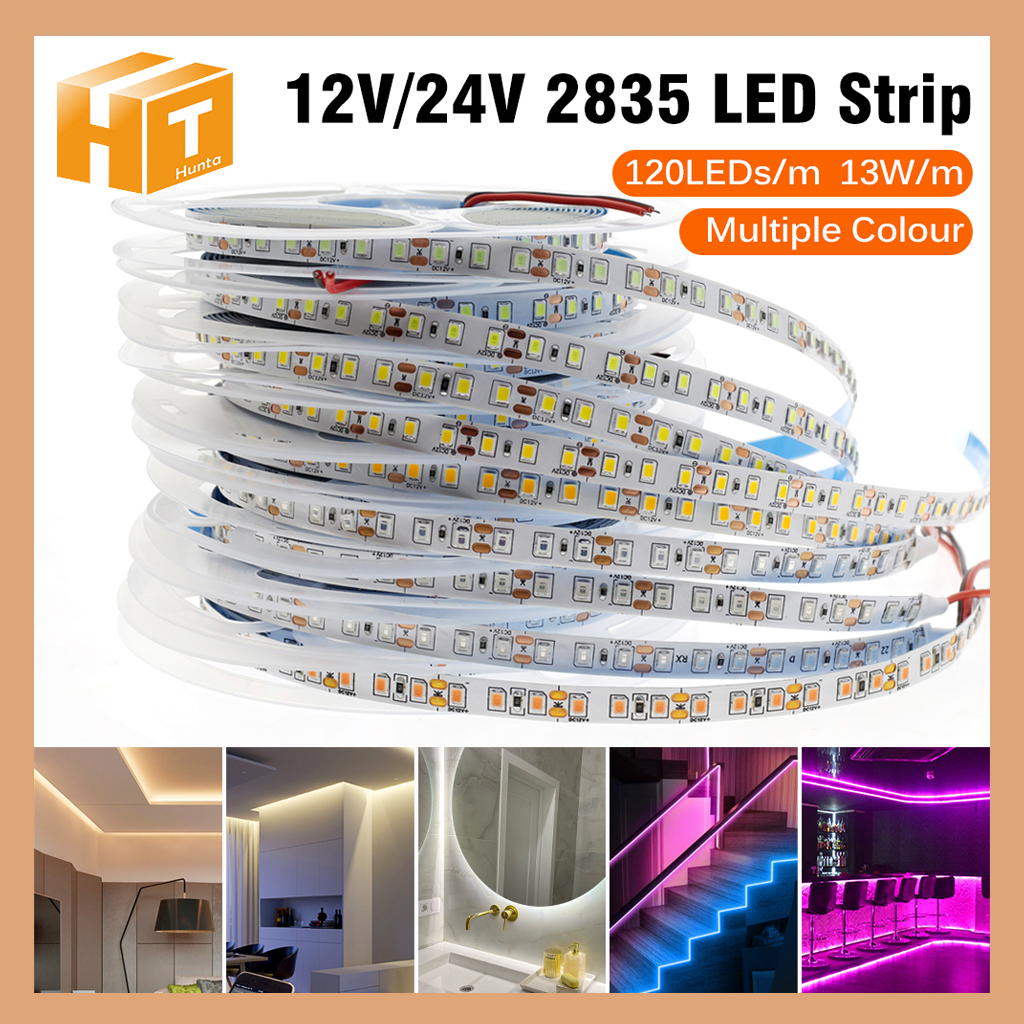 Led dây 12v 24vsmd 2835 120 led/m 5m 10m 6000k, led dán siêu sáng giá rẻ loại tốt trang trí tủ bếp, kệ trưng bày, light