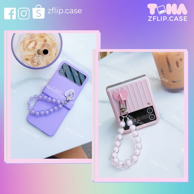 Ốp samsung Z Flip 3 / Z Flip 4 ốp hồng, tím pastel móc dây tim dễ thương cute