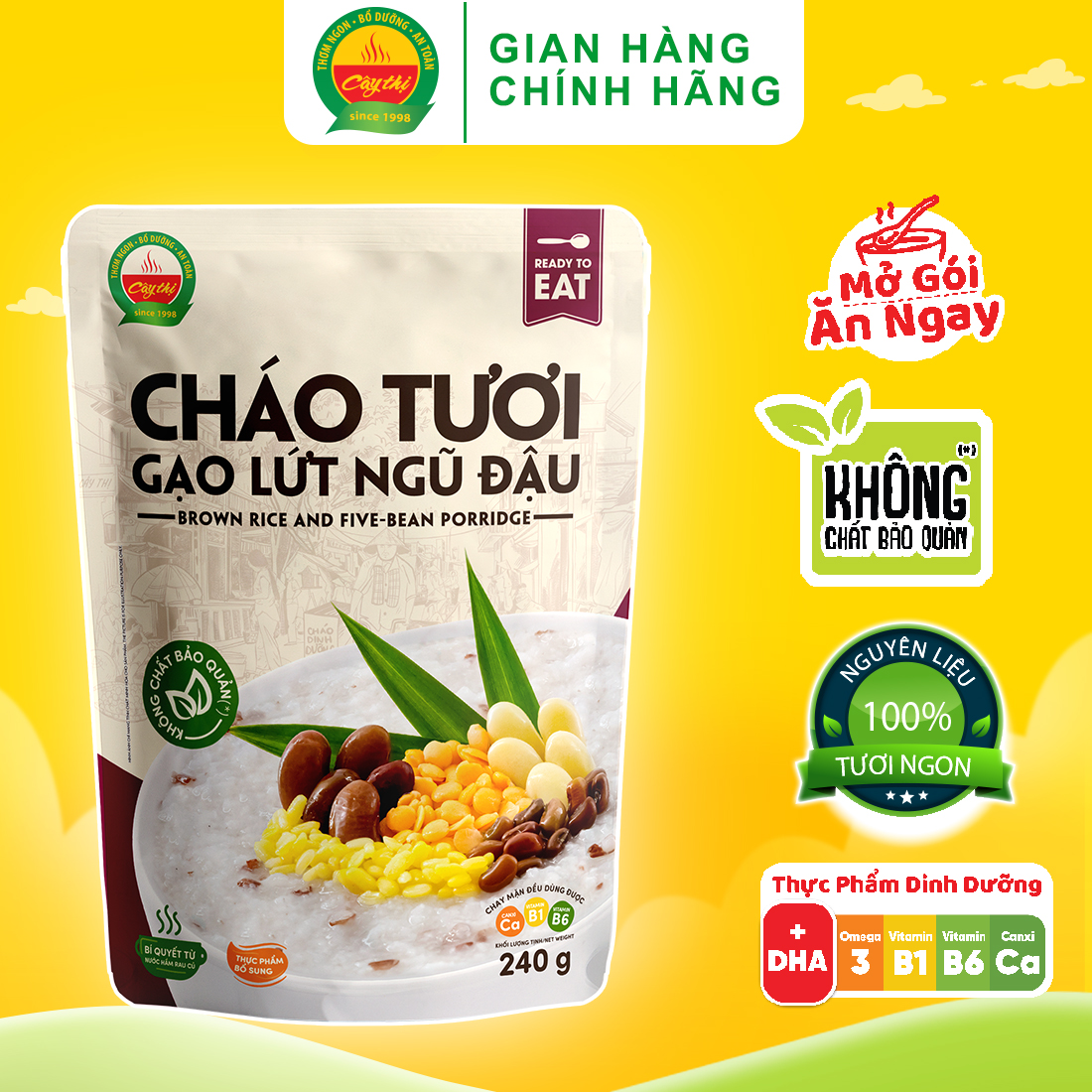 Cháo Tươi Gạo Lứt Ngũ Đậu Cây Thị 240G - Mở Gói Ăn Ngay