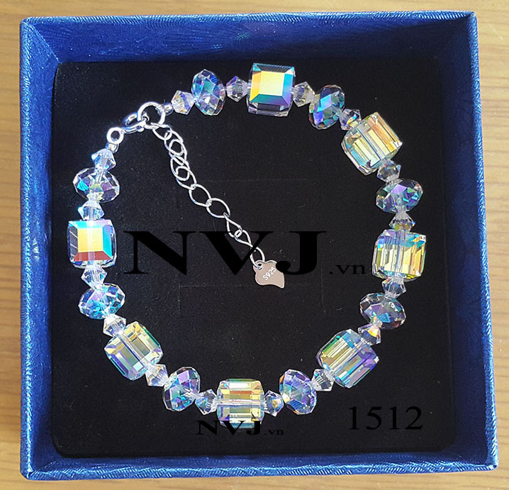 Vòng tay pha lê Áo Swarovski cao cấp. hạt vuông, bánh cam 8 ly, xích tăng đơ, khóa tròn bạc 925 - Trang sức NVJ