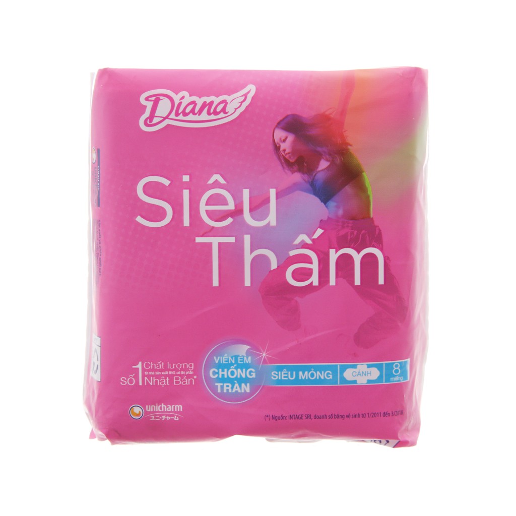 Băng vệ sinh Diana siêu thấm siêu mỏng cánh 8 miếng